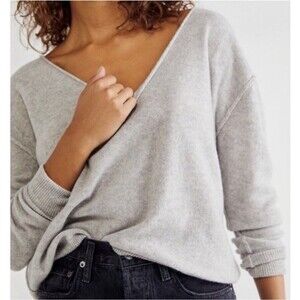 Free People Harmony Cashmere Silk V-Neck Sweater Grey Heather Small OB659627